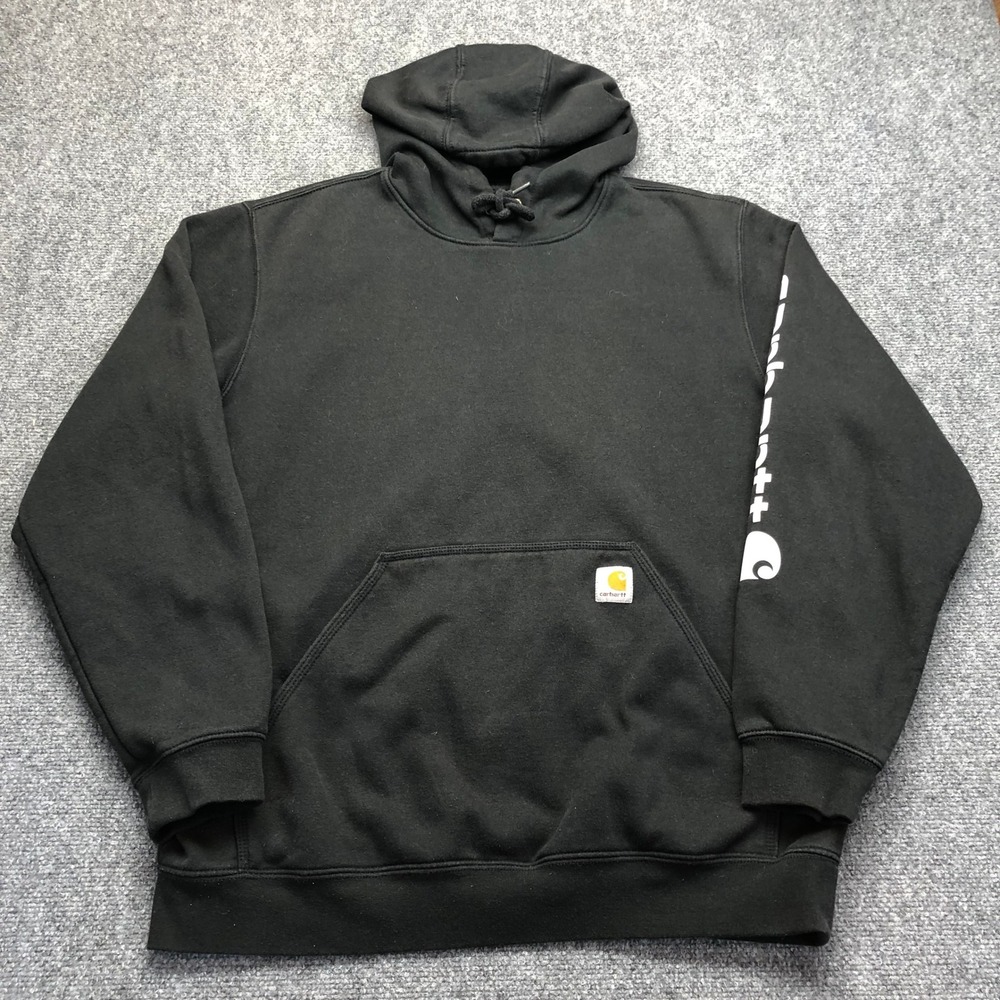 Carhartt Mens Loose Fit Sleeve Logo Hoodie Black Sweatshirt Large L